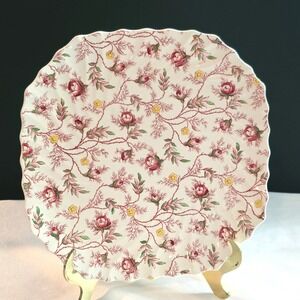 Copeland Spode Floral Chintz Plate, Square Scalloped Server, Salad Dessert 8.25"